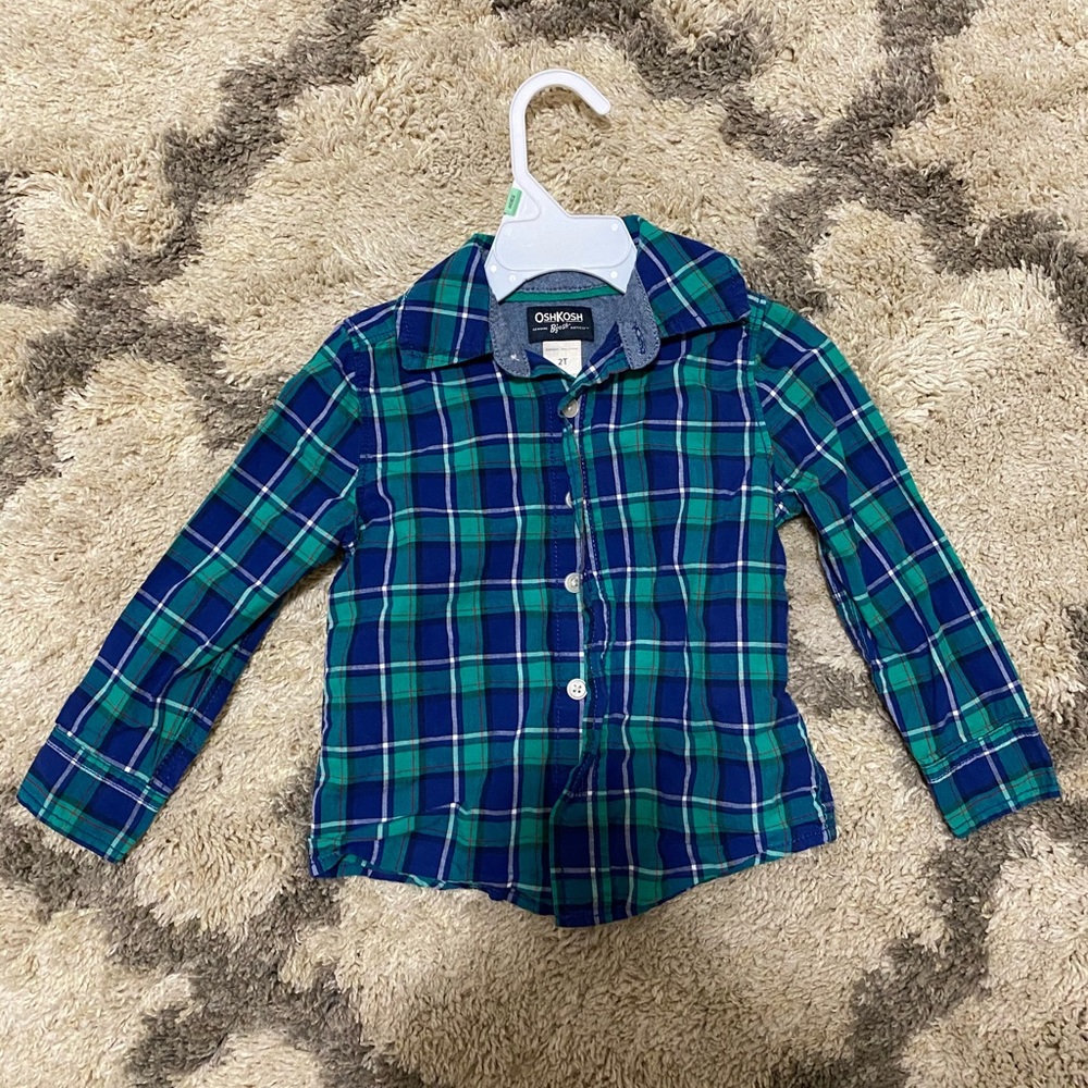 Oshkosh 2t Royal Blue and Green button down shirt